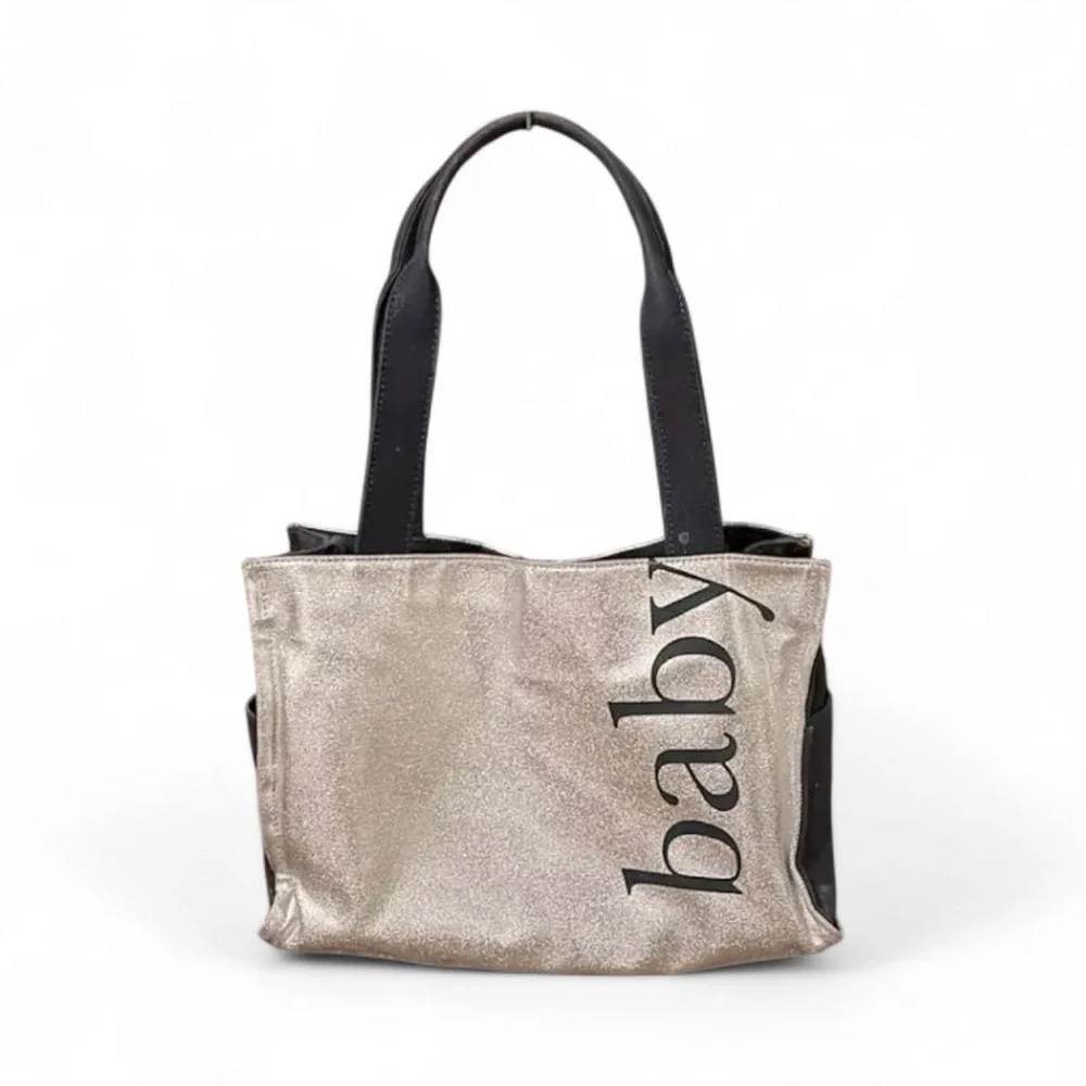 Kate Spade New York Metallic Silver Navy Diaper Bag Tote Shoulder Bag